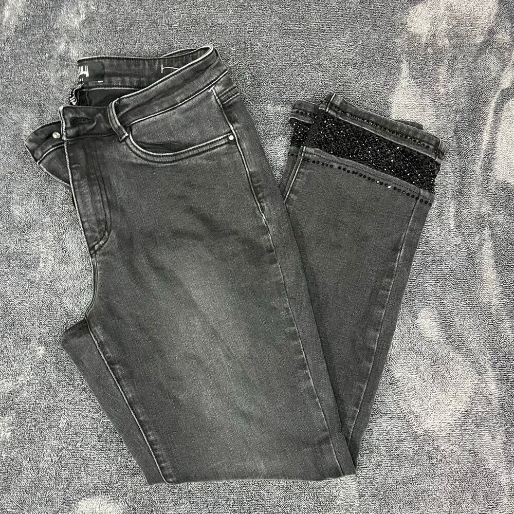 Joseph Ribkoff Straight Embellished Jeans in charcoal size 8
